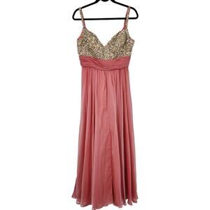 La Femme Women's Pink Beaded Top Sleeveless Gown Dress Style 16802 Size 10